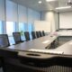 A meeting space with a collaborative AV system.